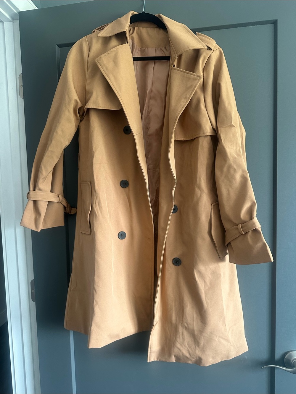 SHEIN Camel Double-Breasted Trench Coat